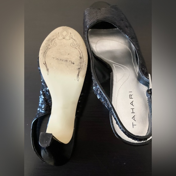 Tahari Leather Sequin Platform Heels - Picture 6 of 15